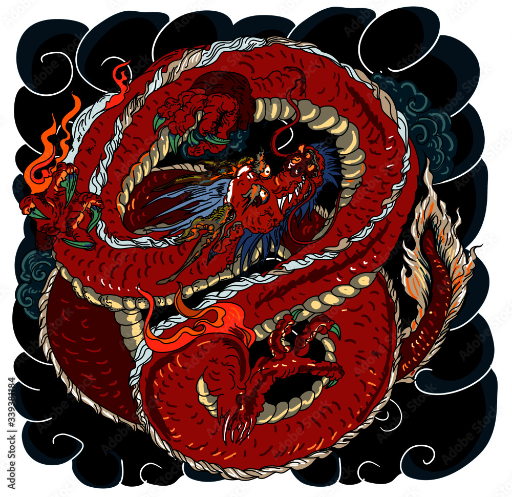 Dragon on black cloud  dragon in circle  chinese   Japanese dragon isolate on white background. Stock  Vector | Adobe Stock