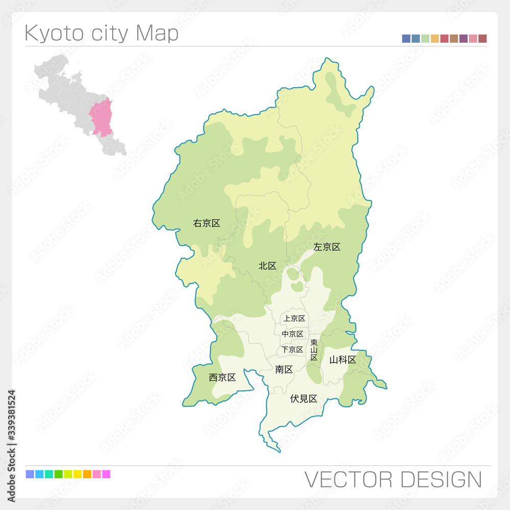 京都市の地図・Kyoto city（等高線）