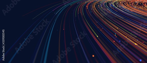 Abstract colorful circular lines on dark blue background photo