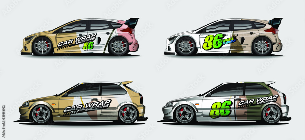 set of vehicle graphic kit vector. Modern abstract background for car wrap branding and automobile sticker decals livery 

