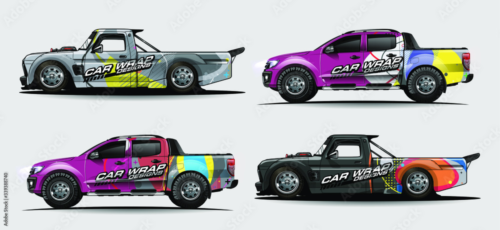 Naklejka premium set of vehicle graphic kit vector. Modern abstract background for car wrap branding and automobile sticker decals livery