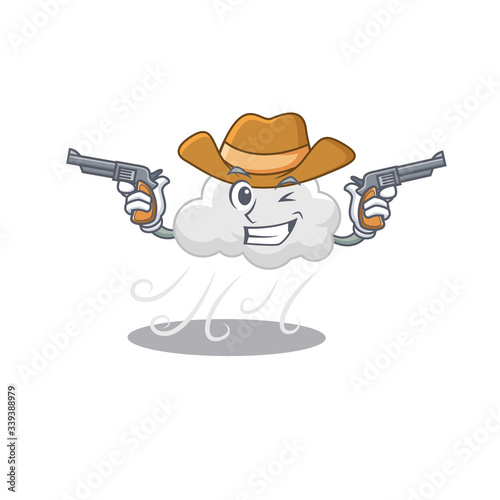 Cute handsome cowboy of cloudy windy cartoon character with guns