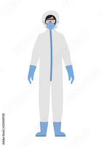 Doctor with protective suit glasses and mask against Covid 19 vector design