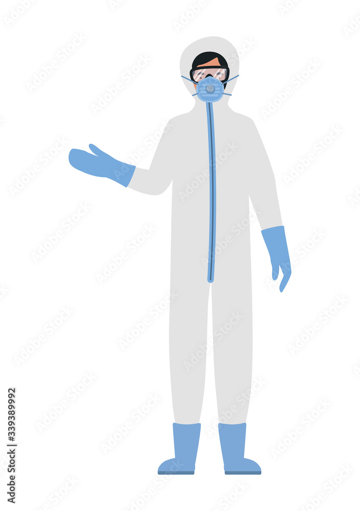 Doctor with protective suit glasses and mask against Covid 19 vector design Doctor with protective suit glasses and mask against Covid 19 vector design