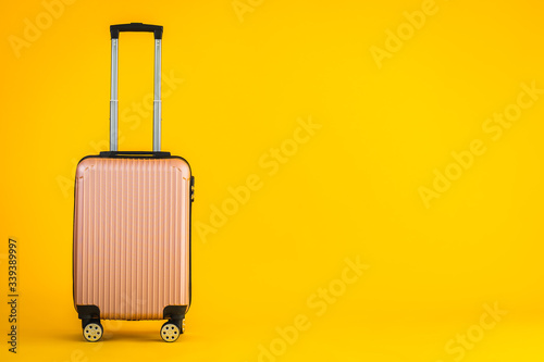 Pink color luggage or baggage bag use for transportation travel