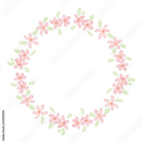 cute pink watercolor plmeria frangipani flower wreath frame © Unchalee