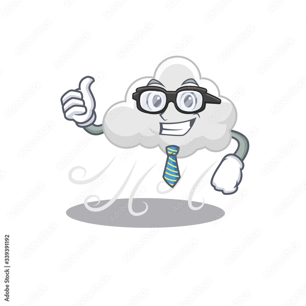 An elegant cloudy windy Businessman mascot design wearing glasses and tie