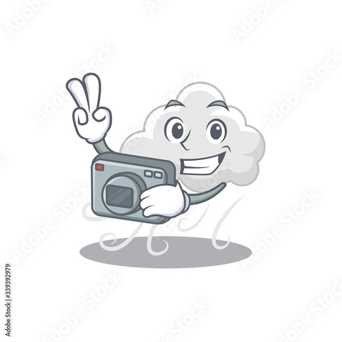 Cloudy windy mascot design as a professional photographer working with camera
