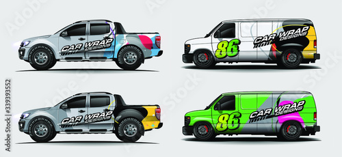 set of vehicle graphic kit vector. Modern abstract background for car wrap branding and automobile sticker decals livery