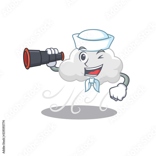 A cartoon icon of cloudy windy Sailor with binocular