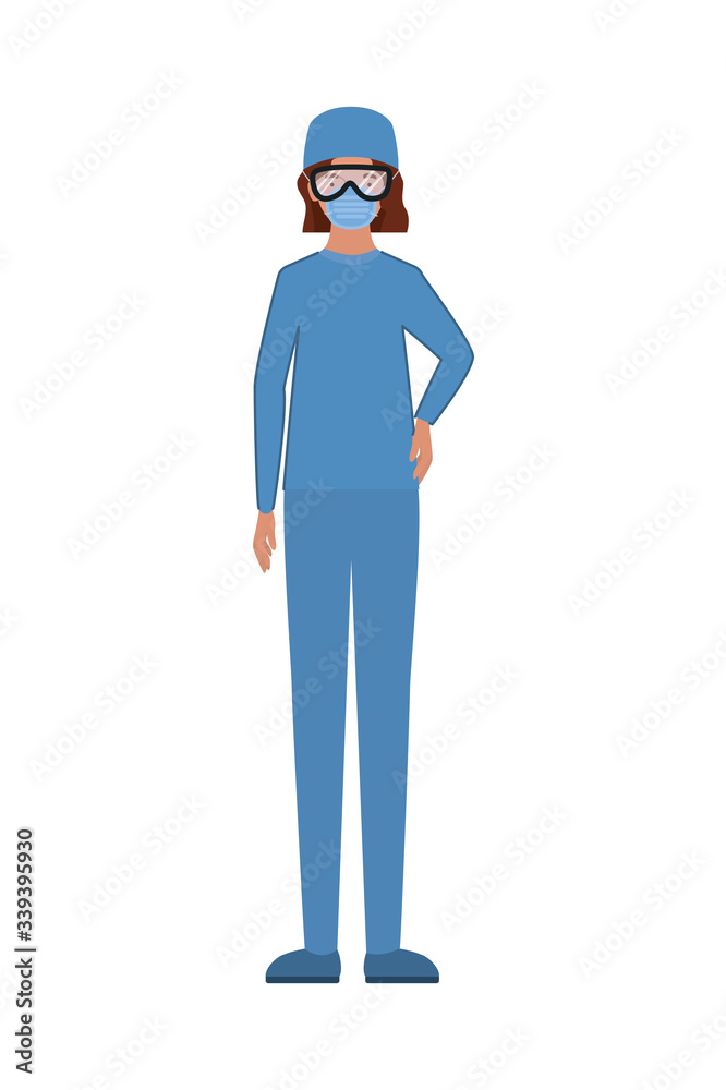 Woman doctor with uniform mask and glasses vector design