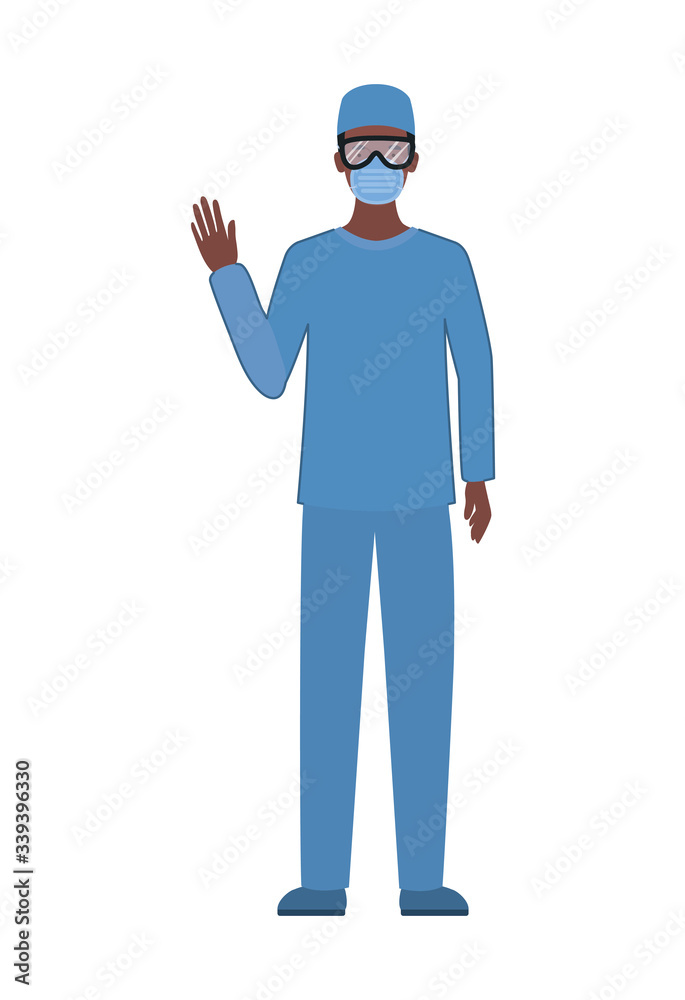 Man doctor with uniform mask and glasses vector design