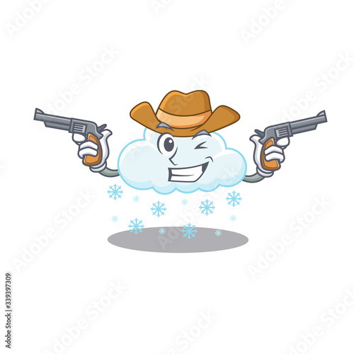 Cute handsome cowboy of snowy cloud cartoon character with guns