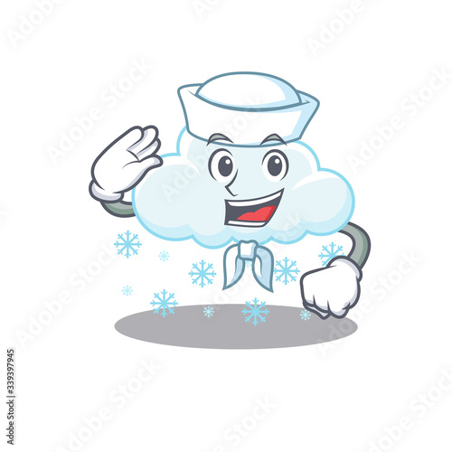 Sailor cartoon character of snowy cloud with white hat © kongvector