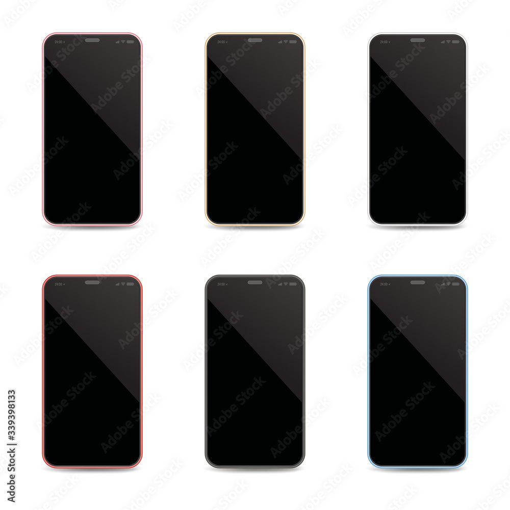 Mobile Phone collection Vector Mockup With Perspective Views. Smart phone all color screens Isolated on white Background. vector illustration. Mobile Phone collection Vector Mockup With Perspective Views. Smart phone all color screens Isolated on white Background. vector illustration.