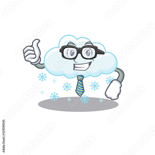 An elegant snowy cloud Businessman mascot design wearing glasses and tie © kongvector