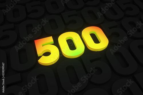 3d render. High speed 500 megabits. Volumetric numbers in a color gradient. Concept: stream, speed, internet, instant download