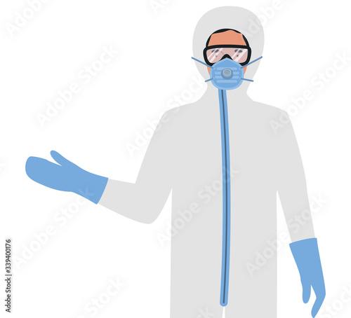 Doctor with protective suit glasses and mask against Covid 19 vector design