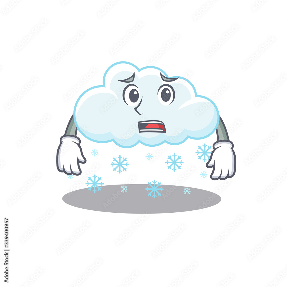 Cartoon design style of snowy cloud showing worried face Cartoon design style of snowy cloud showing worried face