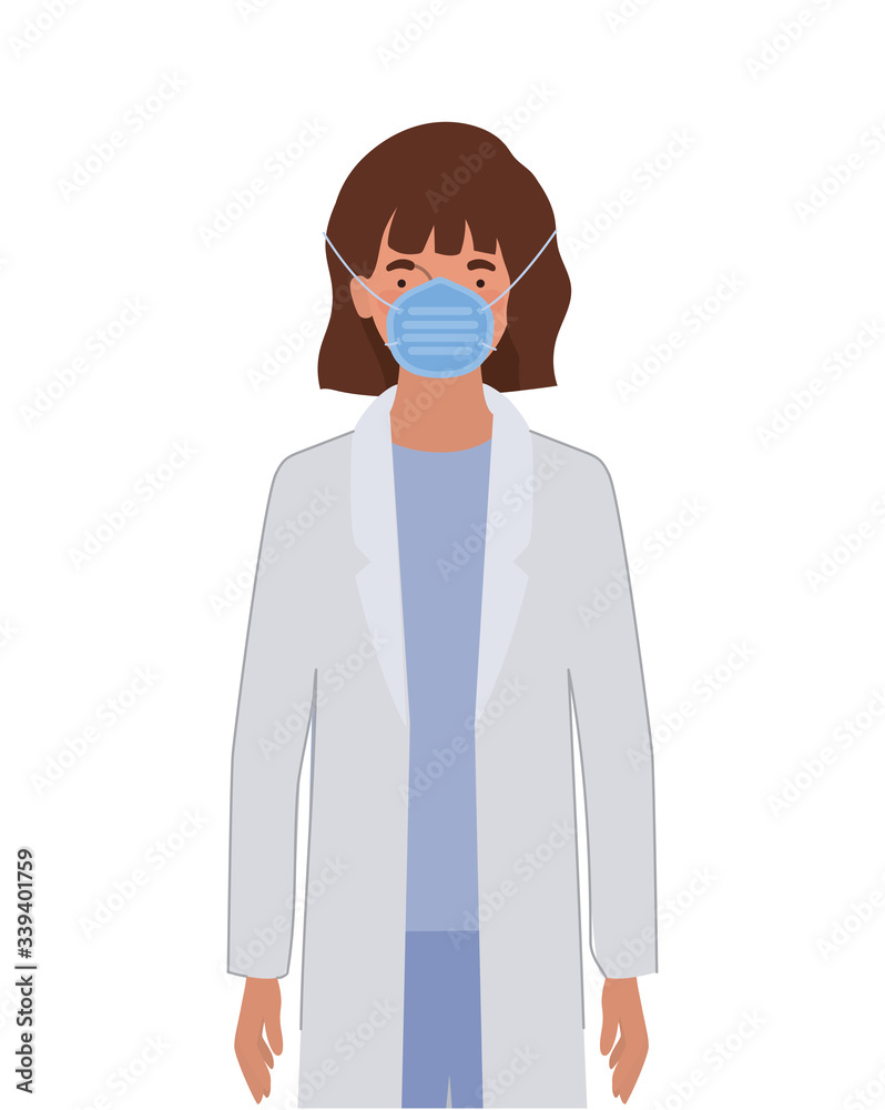 Woman doctor with uniform and mask vector design