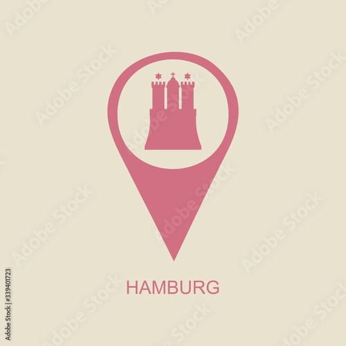 Travel template. Hamburg city coat of arms element in location pointer