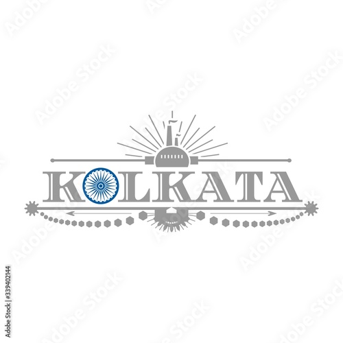 Image relative to India industry. Kolkata city name with flag colors styled letter O. Urban industrial cluster. Vintage elements