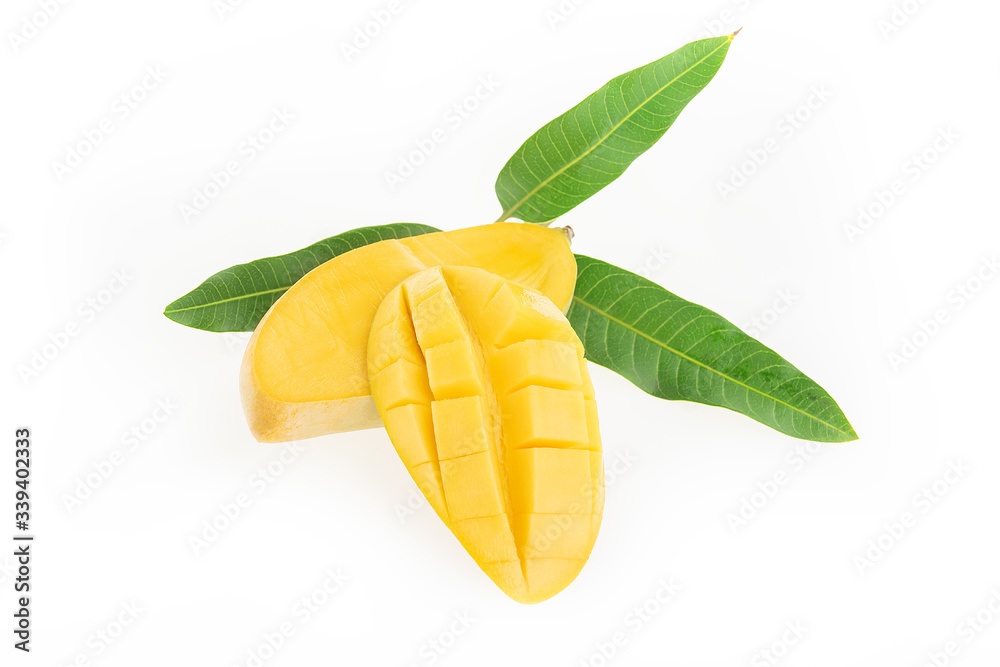 Ripe mangoes are isolated on a white background. Summer fruit Ripe mangoes are isolated on a white background. Summer fruit