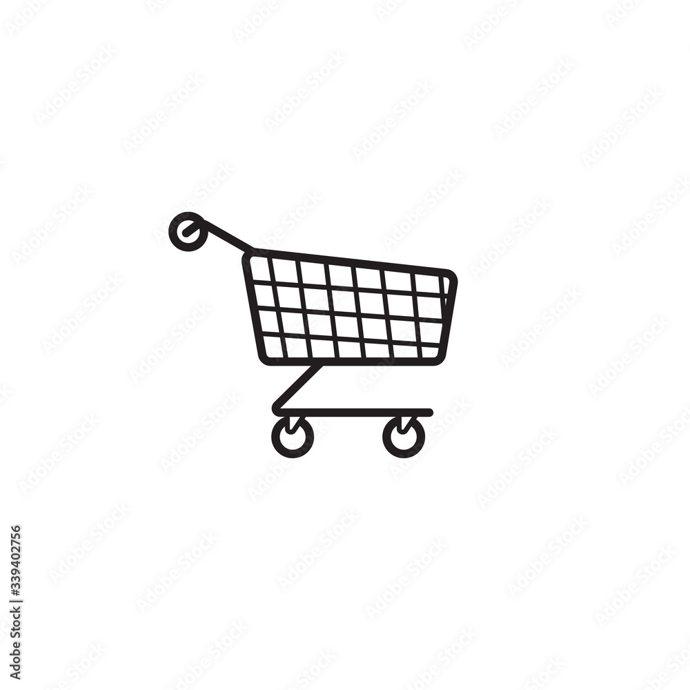 Supermarket trolley icon on white background. Grocery cart store web. Trolley on wheels for shopping products
