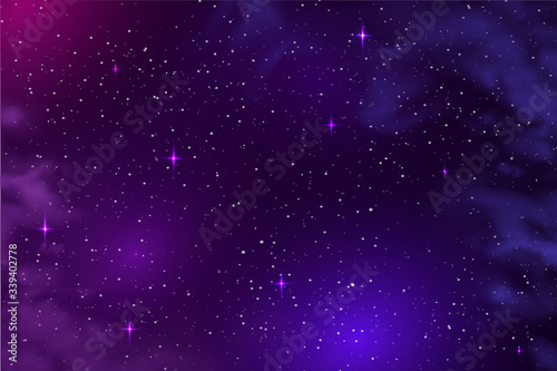 Horizontal space background with abstract shape and stars. Web design. Space exploring. Vector illustration of galaxy. Concept of web banner.
