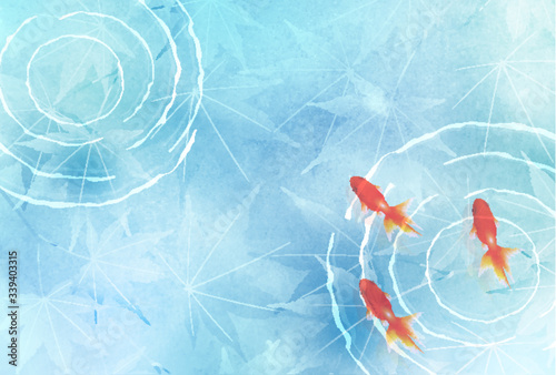 金魚　水彩　暑中見舞い　背景 