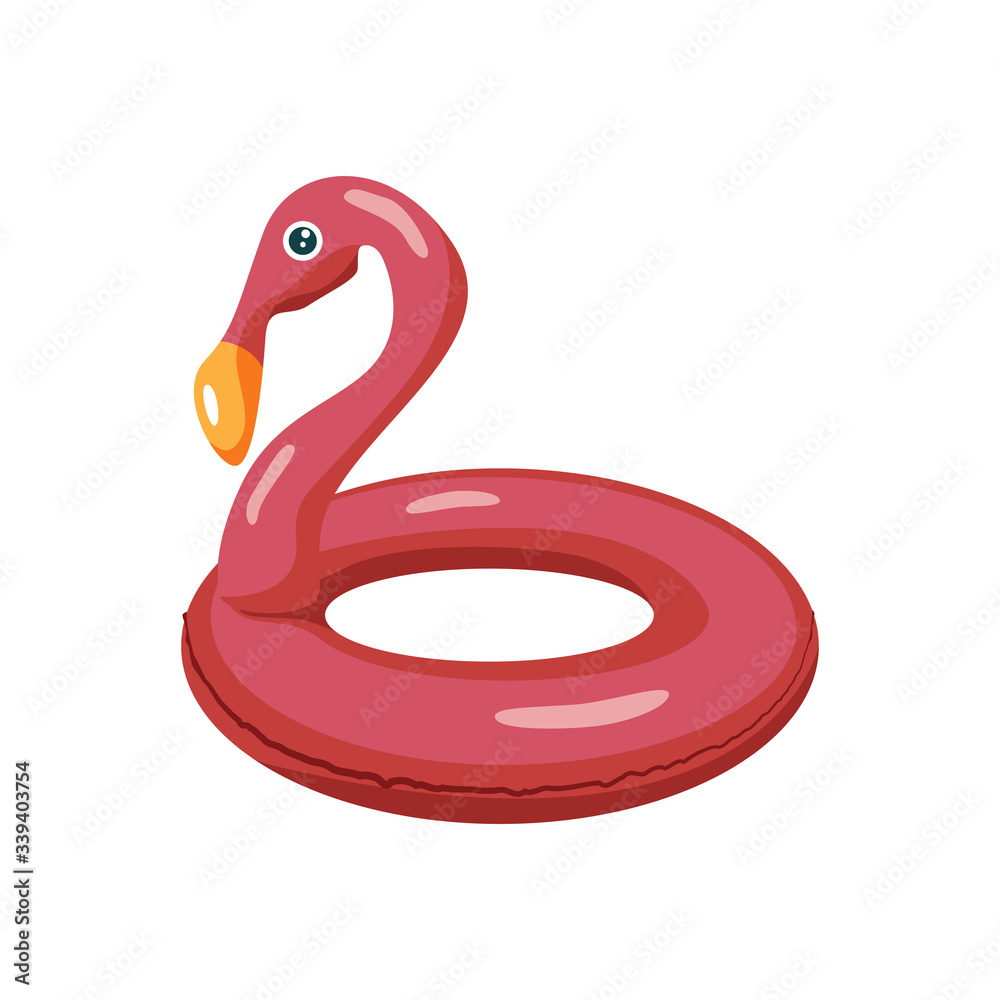 Fototapeta Summer flamingo swimming ring. Rubber pink bird icon. Summer vacation holiday rubber object, traveling, beach ocean. Vector Illustration in cartoon style isolated on white background.