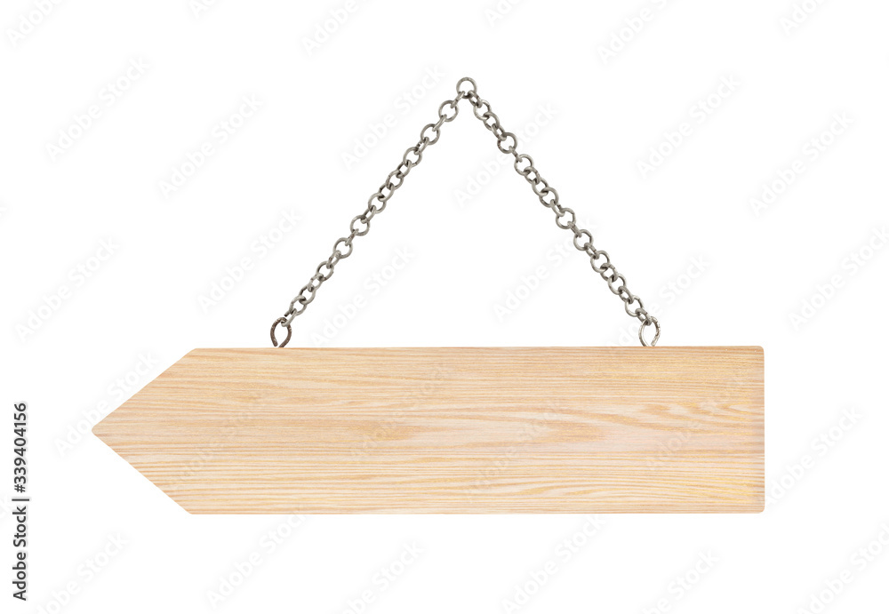 empty wooden sign with chain for hang on white background empty wooden sign with chain for hang on white background