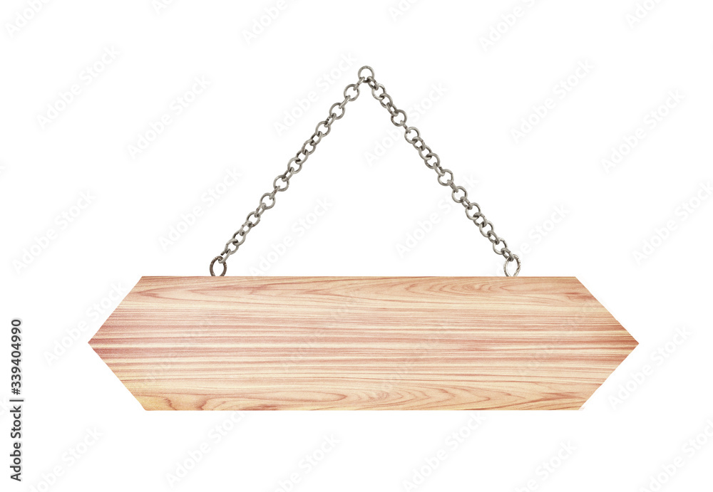 empty wooden sign with chain for hang on white background empty wooden sign with chain for hang on white background