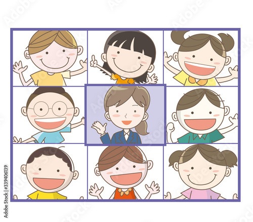 オンライン授業・先生と子供・画面イメージ