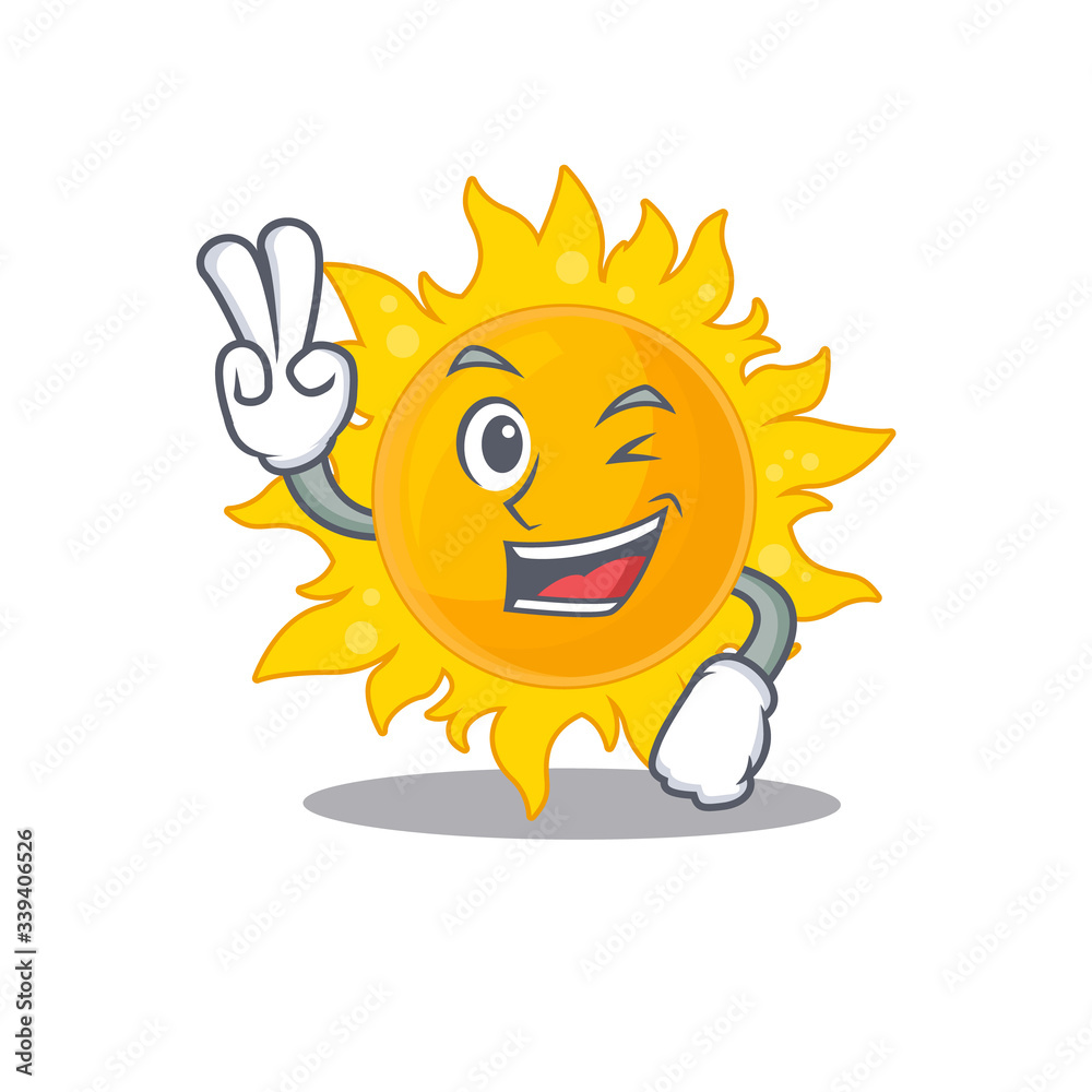 Happy summer sun cartoon design concept with two fingers