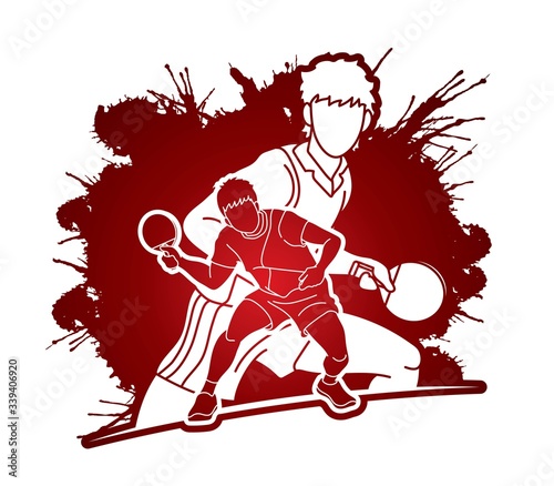 Group of Ping Pong players, Table Tennis players action cartoon sport graphic vector.