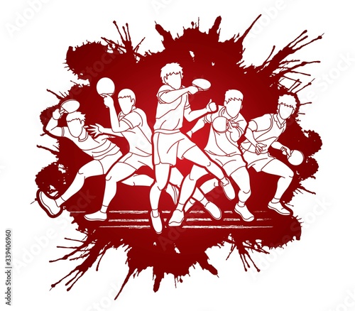 Group of Ping Pong players, Table Tennis players action cartoon sport graphic vector.
