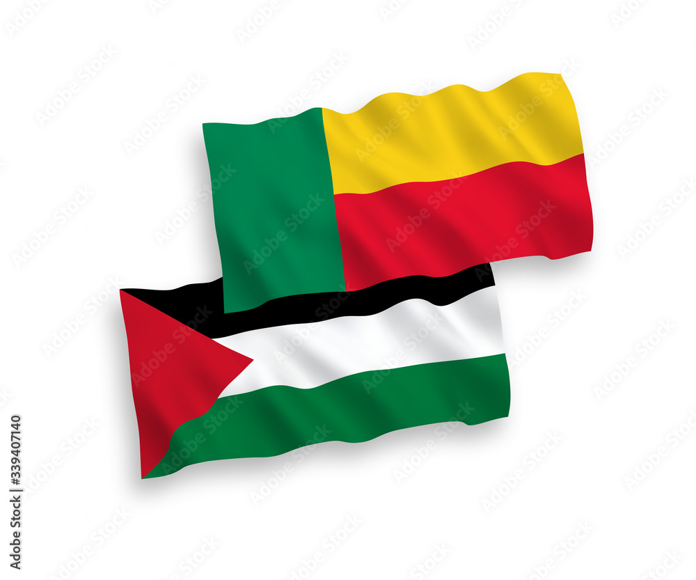 Flags of Palestine and Benin on a white background