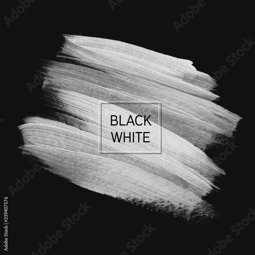 Art white abstract brush paint stroke texture vector over black background. Perfect design for headline, logo and sale banner.	