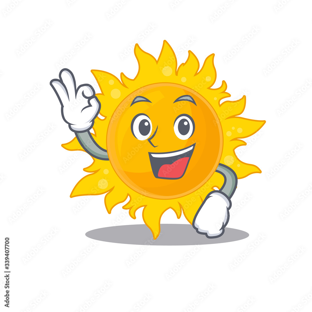 Summer sun mascot design style with an Okay gesture finger