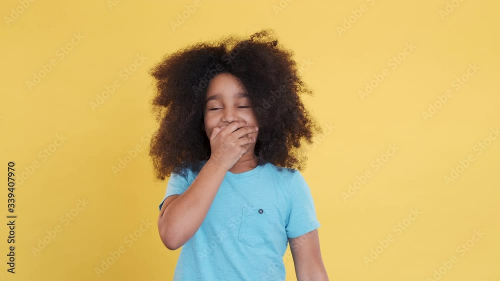 Astonished Shocked Little Girl. Expressive Emotion of Nasty, Rejection, Negation. Funny Cute African American Child Shows Bad Feelings, Negative Grimace. Unsatisfied, Unpleasant, awful. Slow motion.