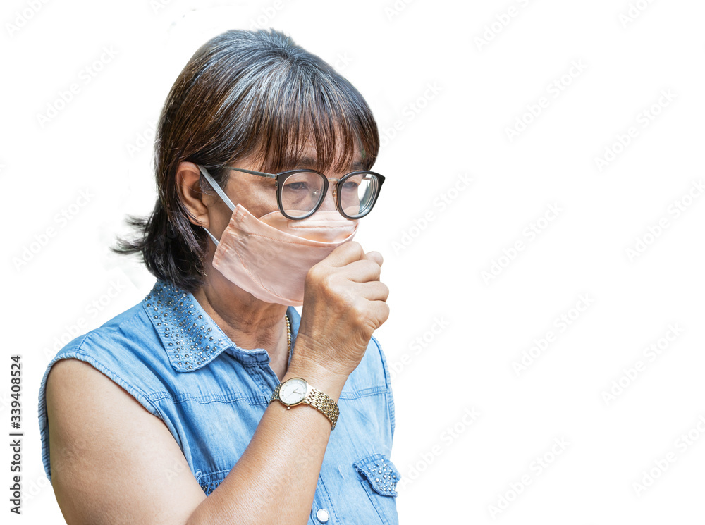 woman unhealthy coughing or sneezing while wearing face hygienic surgical mask overing mouth and nose ,Virus protection prevention panoramic concept isolated white background woman unhealthy coughing or sneezing while wearing face hygienic surgical mask overing mouth and nose ,Virus protection prevention panoramic concept isolated white background