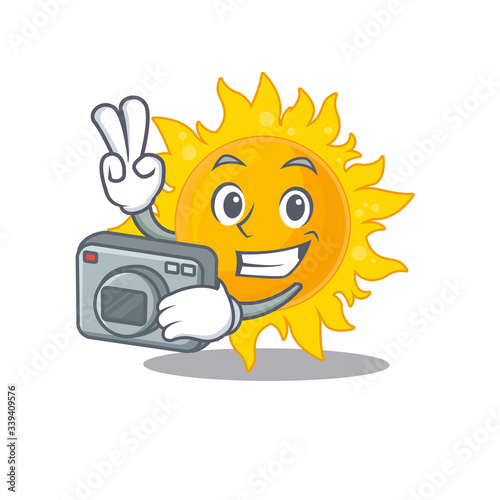 Summer sun mascot design as a professional photographer working with camera