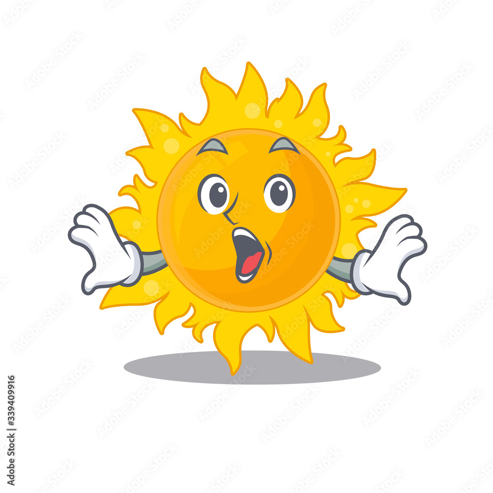 Cartoon design style of summer sun has a surprised gesture