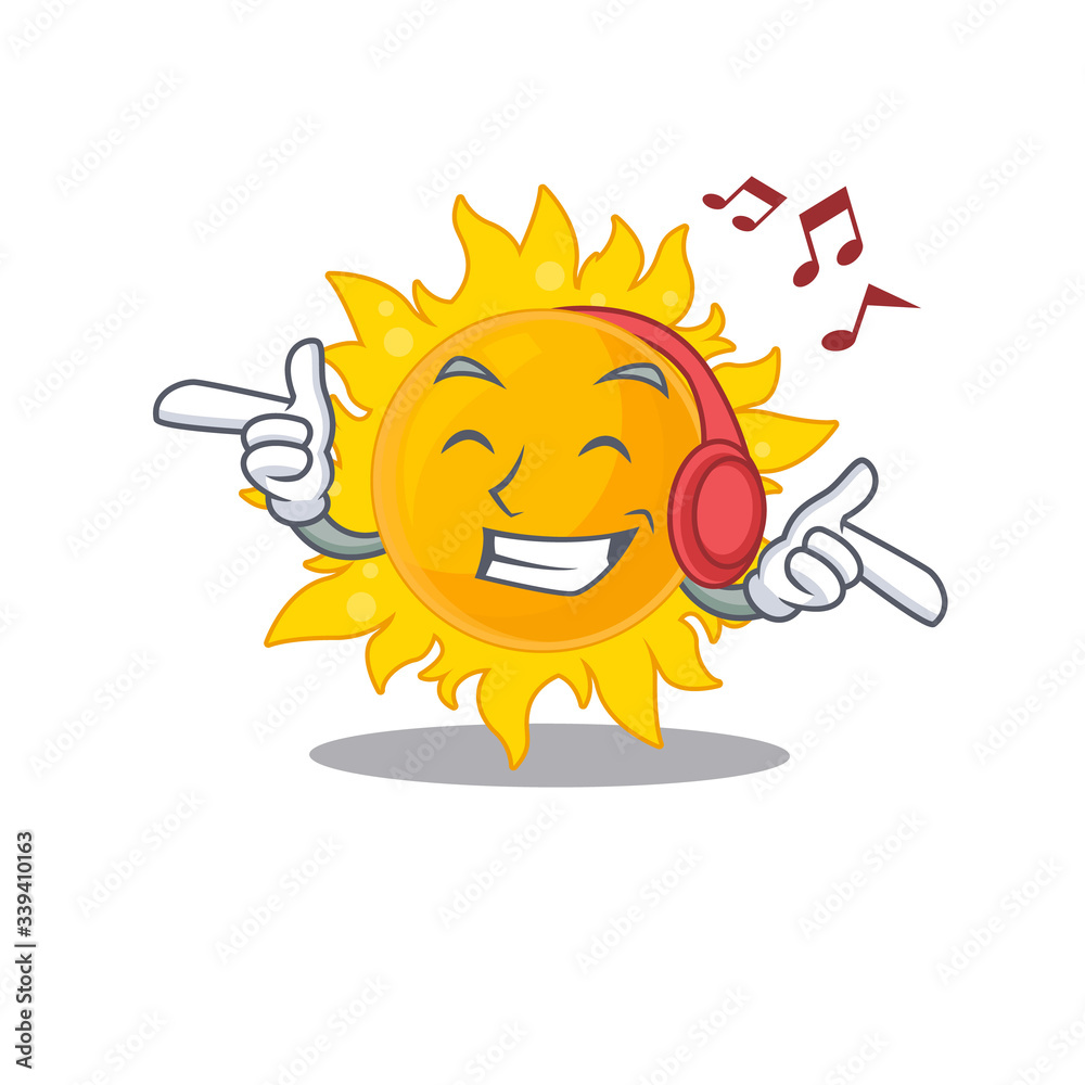 Summer sun Cartoon design concept listening music