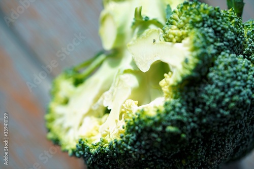 broccoli on a wooden surface