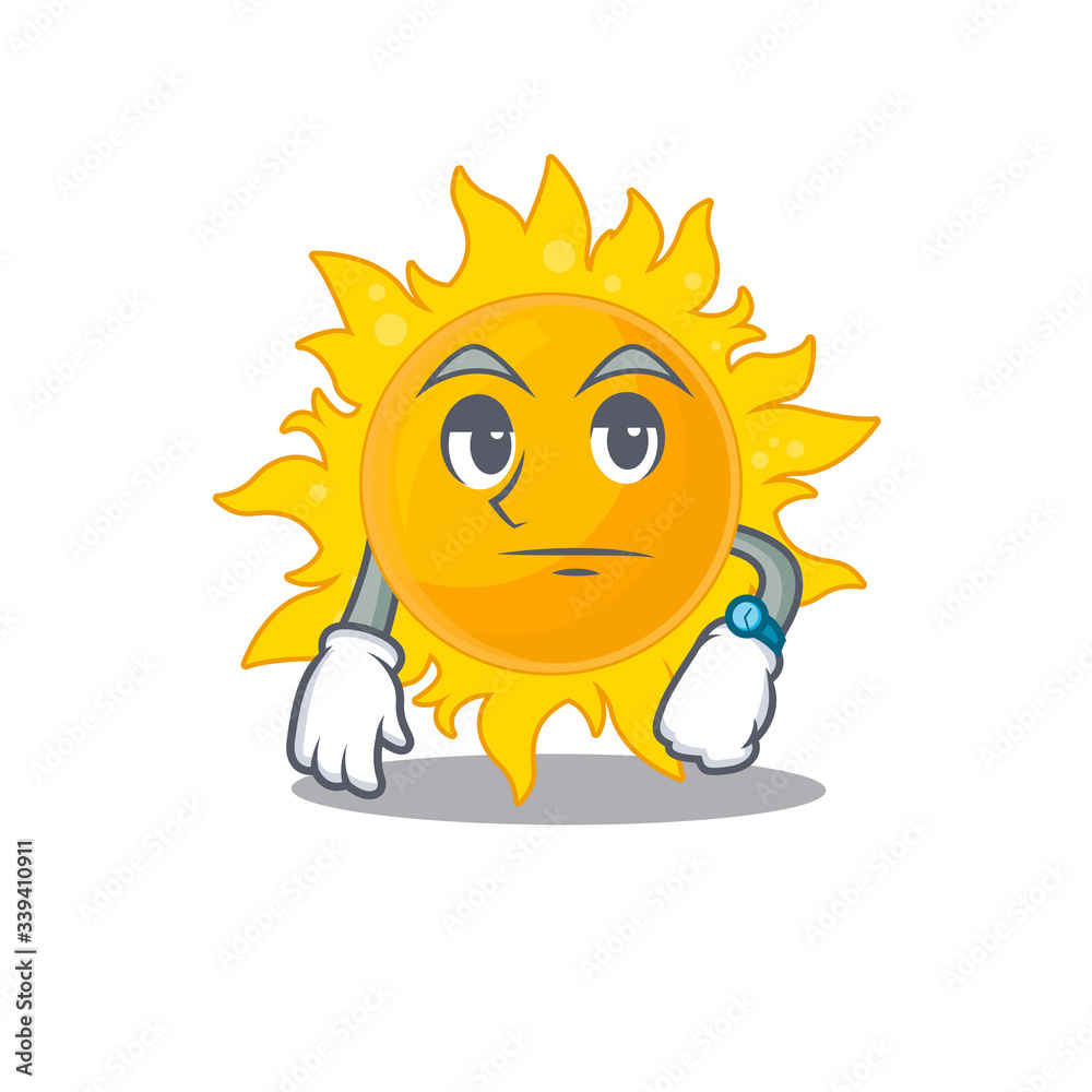 Mascot design of summer sun showing waiting gesture
