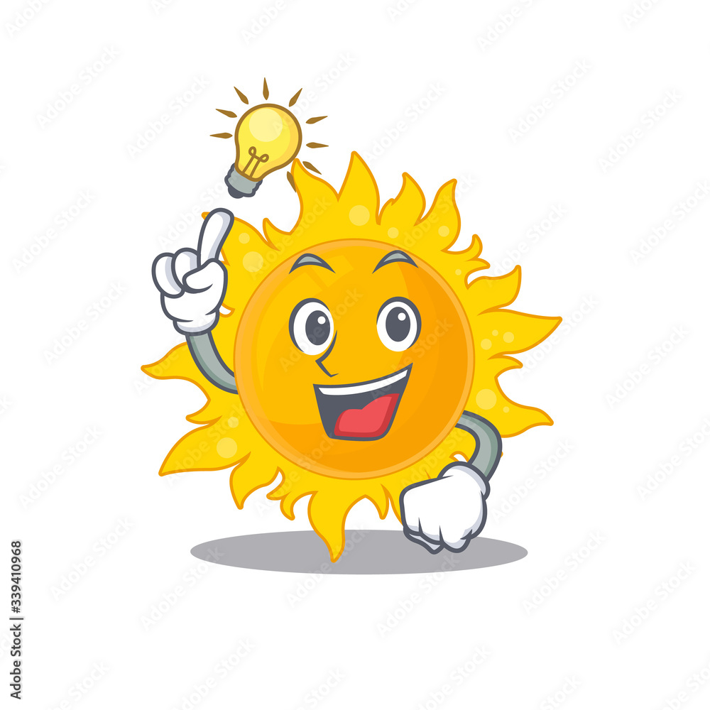 Mascot character design of summer sun with has an idea smart gesture