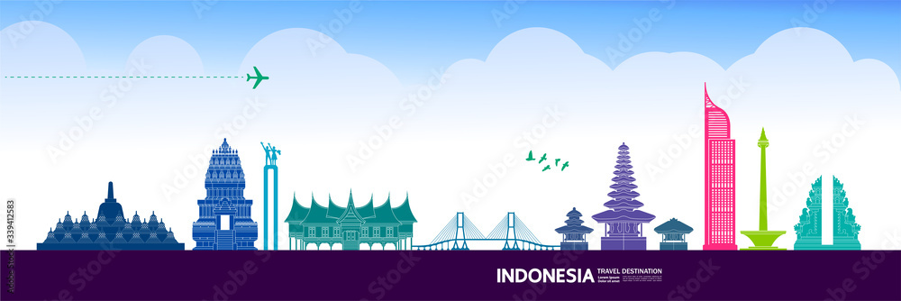 Indonesia travel destination grand vector illustration. 