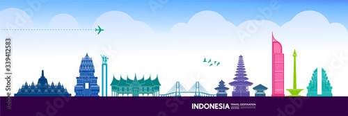 Indonesia travel destination grand vector illustration. 